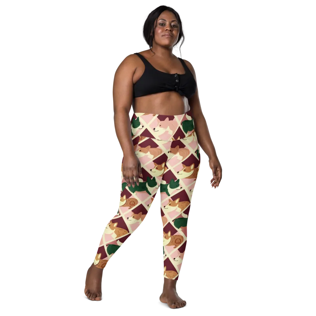 Corgi Quilt on Leggings with Pockets — Front