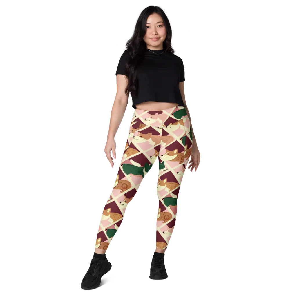 Corgi Quilt on Leggings with Pockets — Front