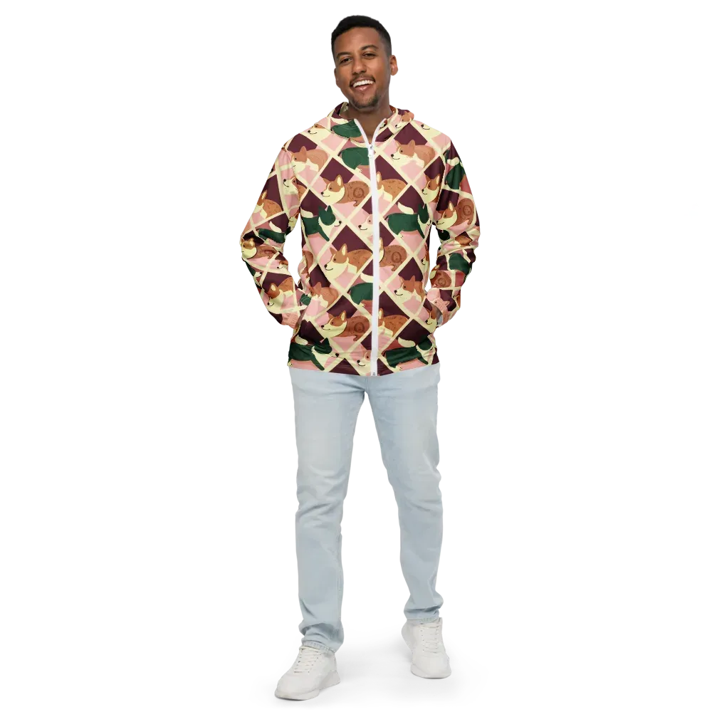 Corgi Quilt on Men's Windbreaker — Front