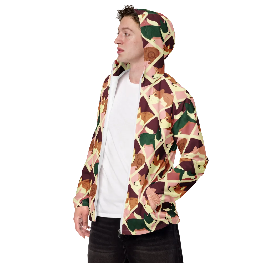 Corgi Quilt on Men's Windbreaker — Left Front