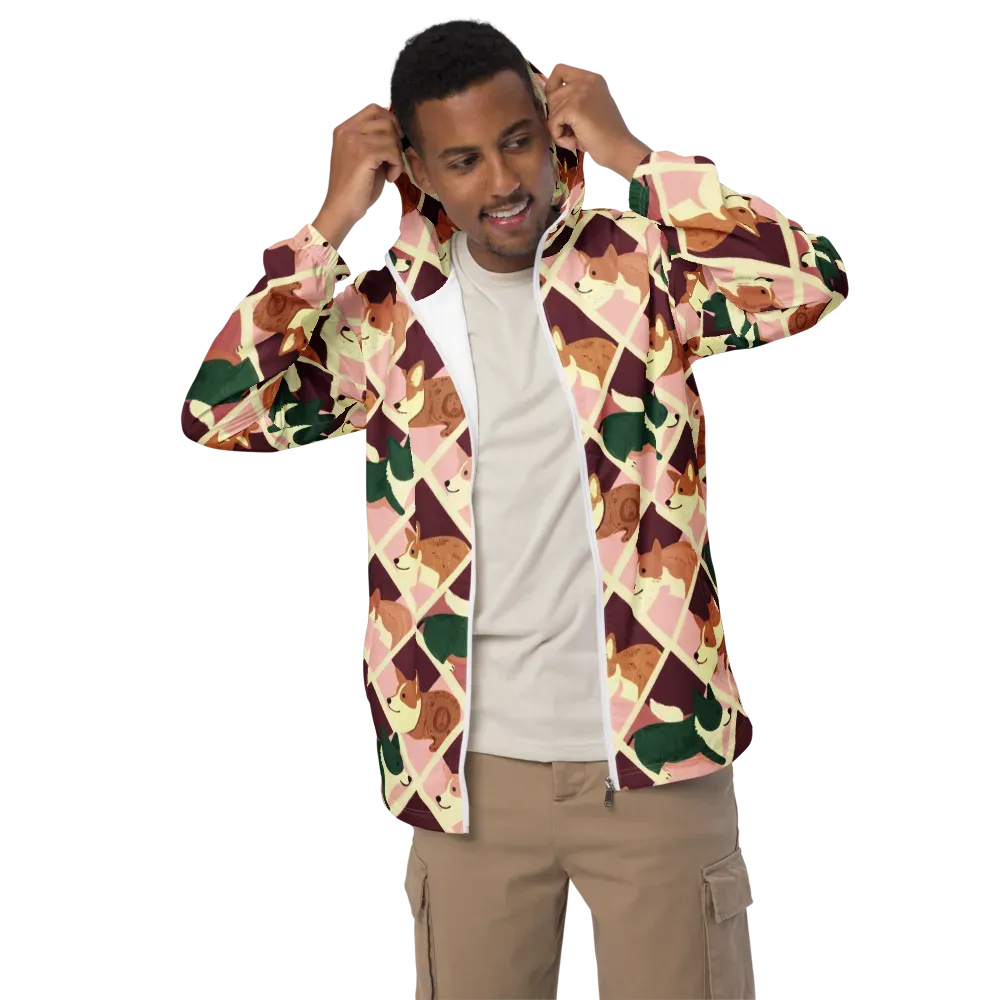 Corgi Quilt on Men's Windbreaker — Front