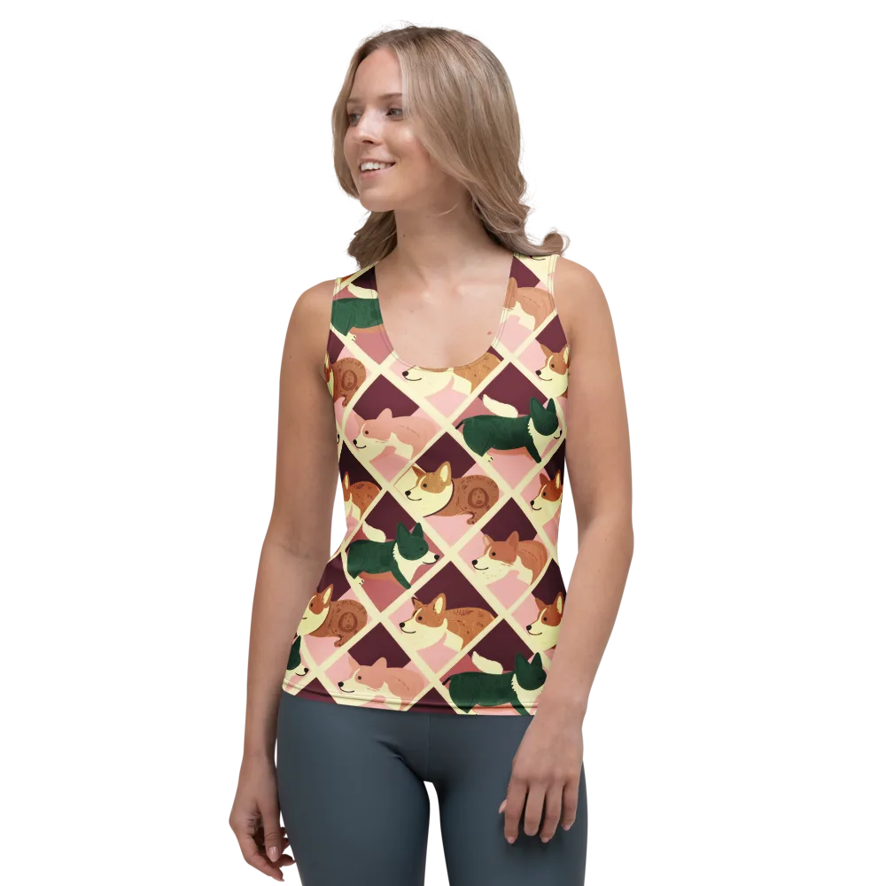 Corgi Quilt on Women's Tank Top — Front