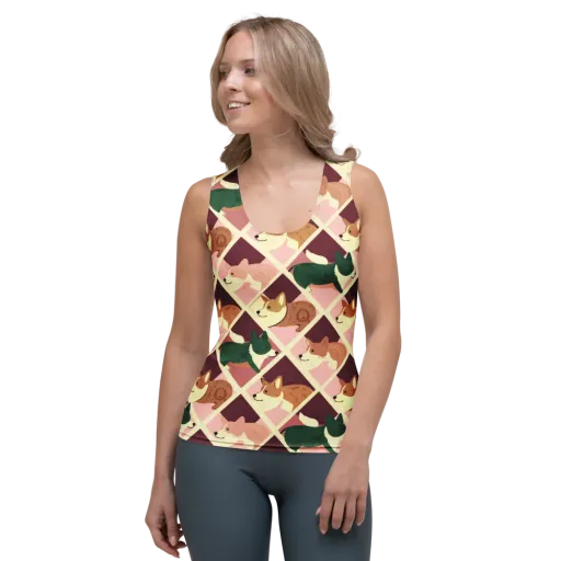 Corgi Quilt on a Women's Tank Top