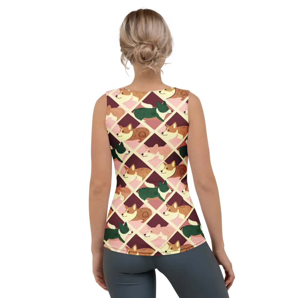 Corgi Quilt on Women's Tank Top — Back