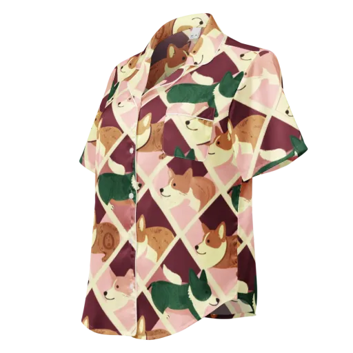 Corgi Quilt on a Women's Short Sleeve Pajama Top
