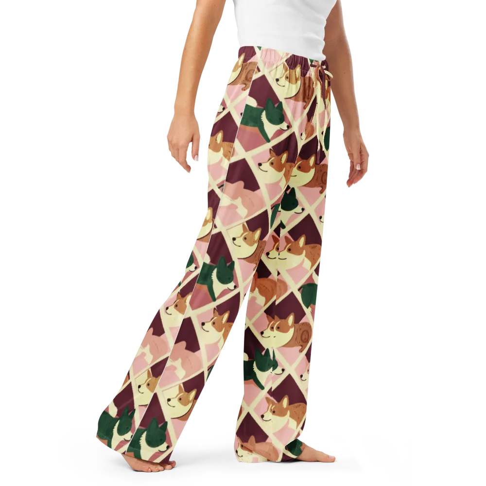 Corgi Quilt on Women's Pajama Pants — Right Front