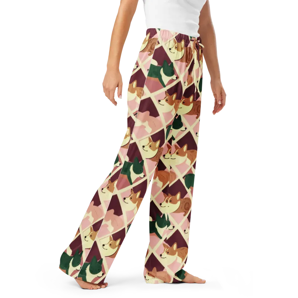 Corgi Quilt on Women's Pajama Pants — Right Front