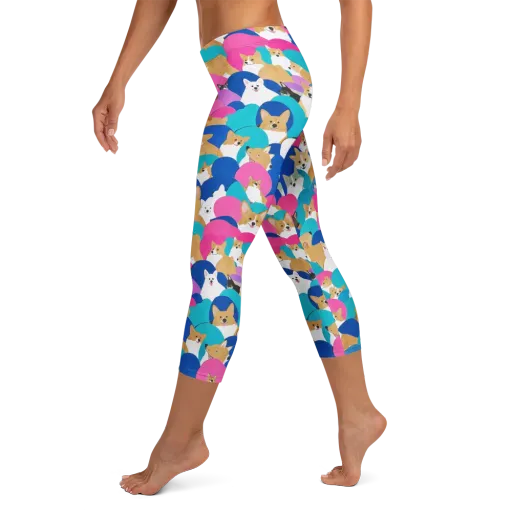 Cobalt Corgi Club on a Capri Leggings