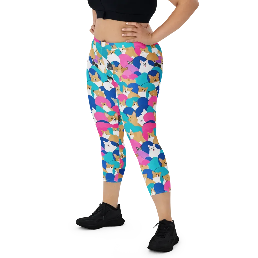 Cobalt Corgi Club on Capri Leggings — Front