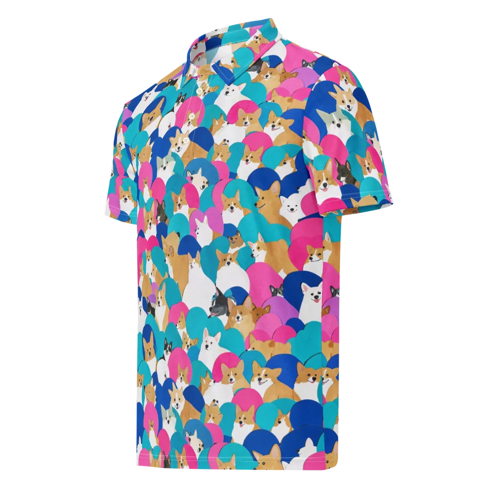 Cobalt Corgi Club on Men's Slim Fit Polo Shirt — Left Front