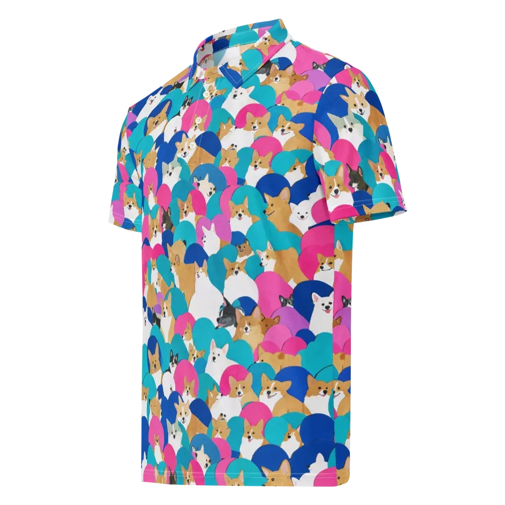 Cobalt Corgi Club on Men's Slim Fit Polo Shirt — Left Front