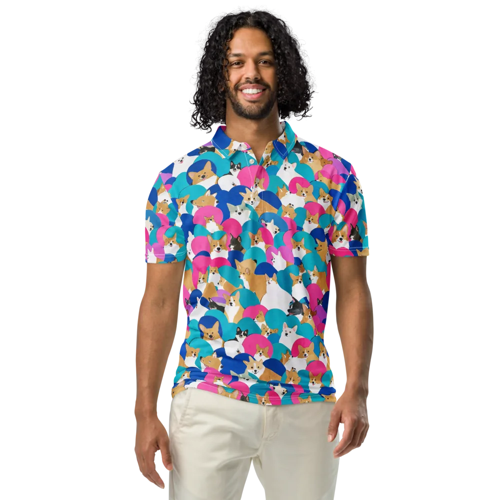 Cobalt Corgi Club on Men's Slim Fit Polo Shirt — Front