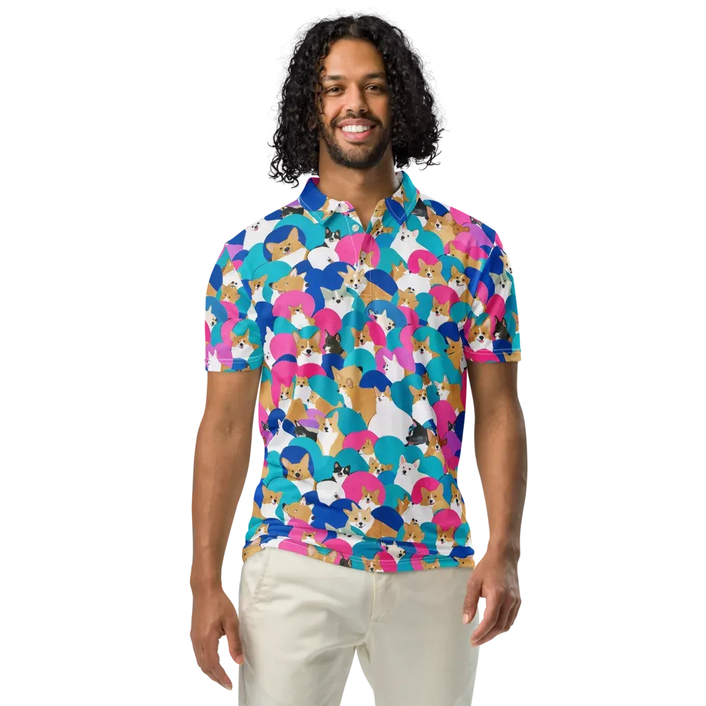 Cobalt Corgi Club on Men's Slim Fit Polo Shirt — Front