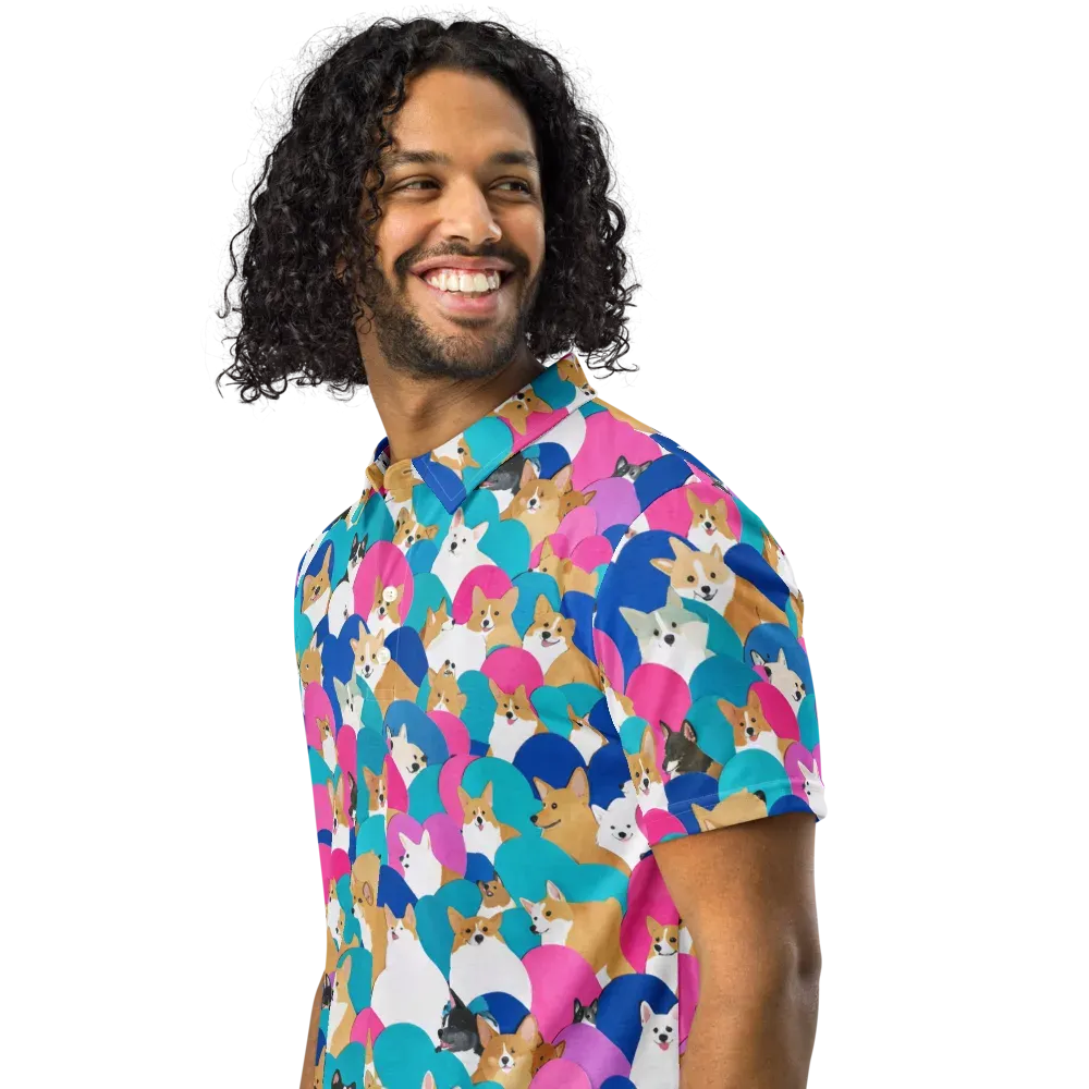 Cobalt Corgi Club on Men's Slim Fit Polo Shirt — Left Front