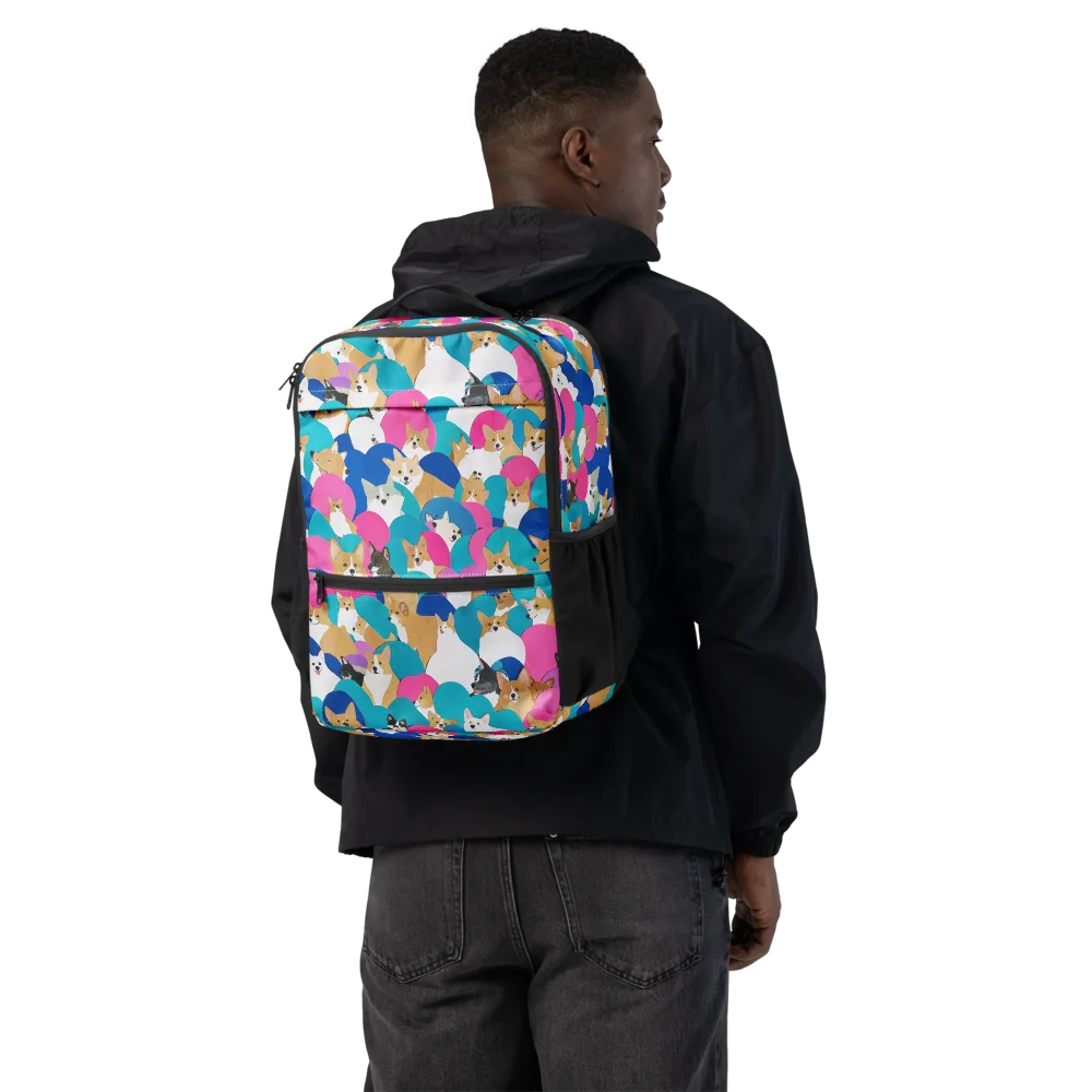 Cobalt Corgi Club on Utility Backpack — Back