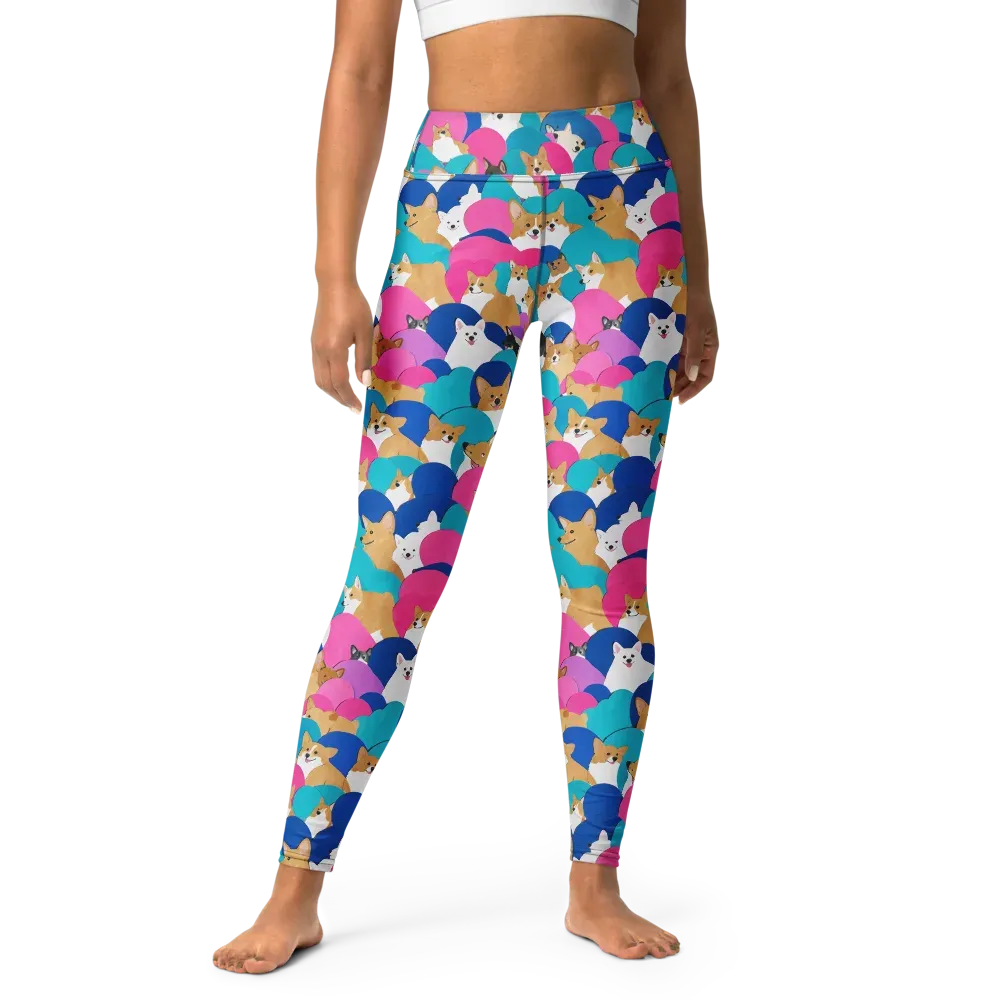 Cobalt Corgi Club on Yoga Leggings — Front