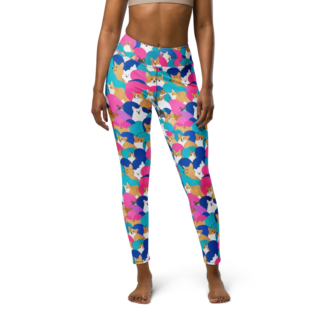 Cobalt Corgi Club on Yoga Leggings — Front