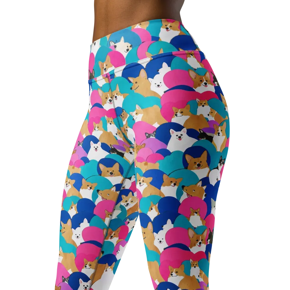 Cobalt Corgi Club on Yoga Leggings — Left Front