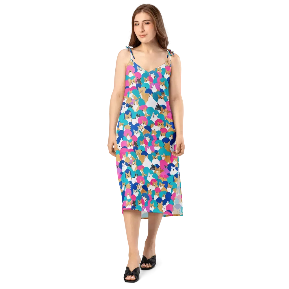 Cobalt Corgi Club on Slip Dress — Front