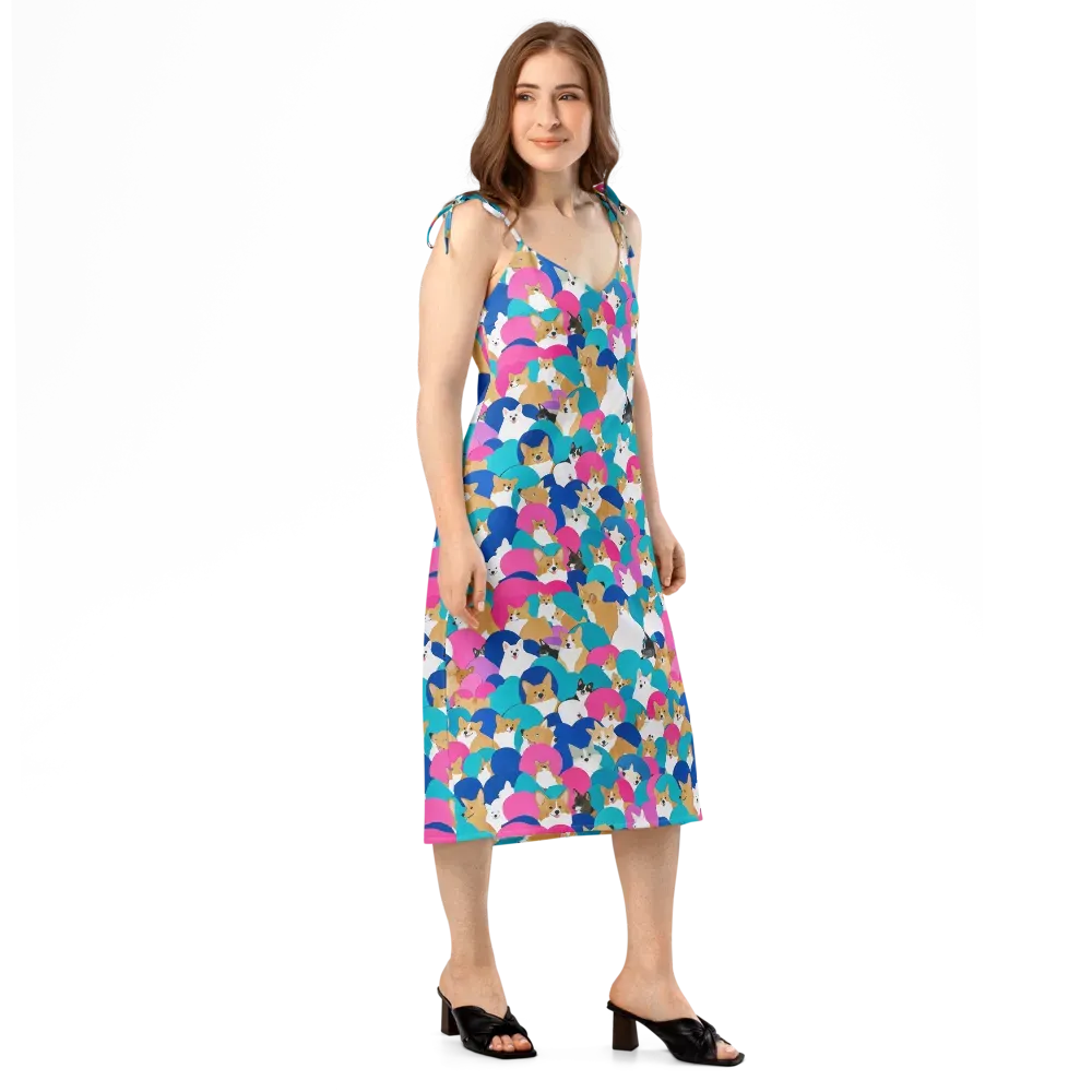 Cobalt Corgi Club on Slip Dress — Right Front