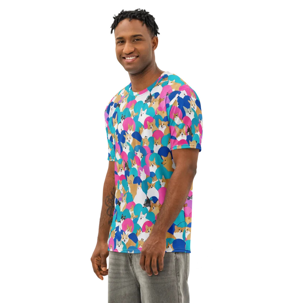 Cobalt Corgi Club on Men's Cotton Crew Neck T-Shirt — Left Front