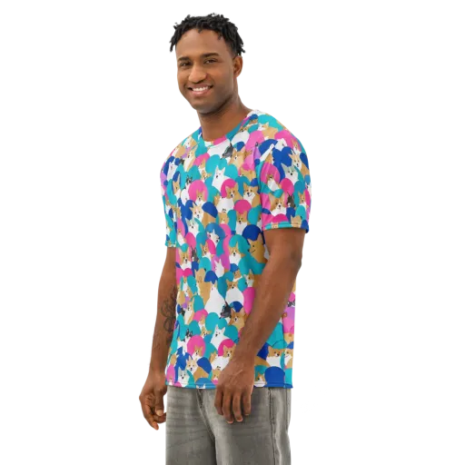 Cobalt Corgi Club on a Men's Cotton Crew Neck T-Shirt