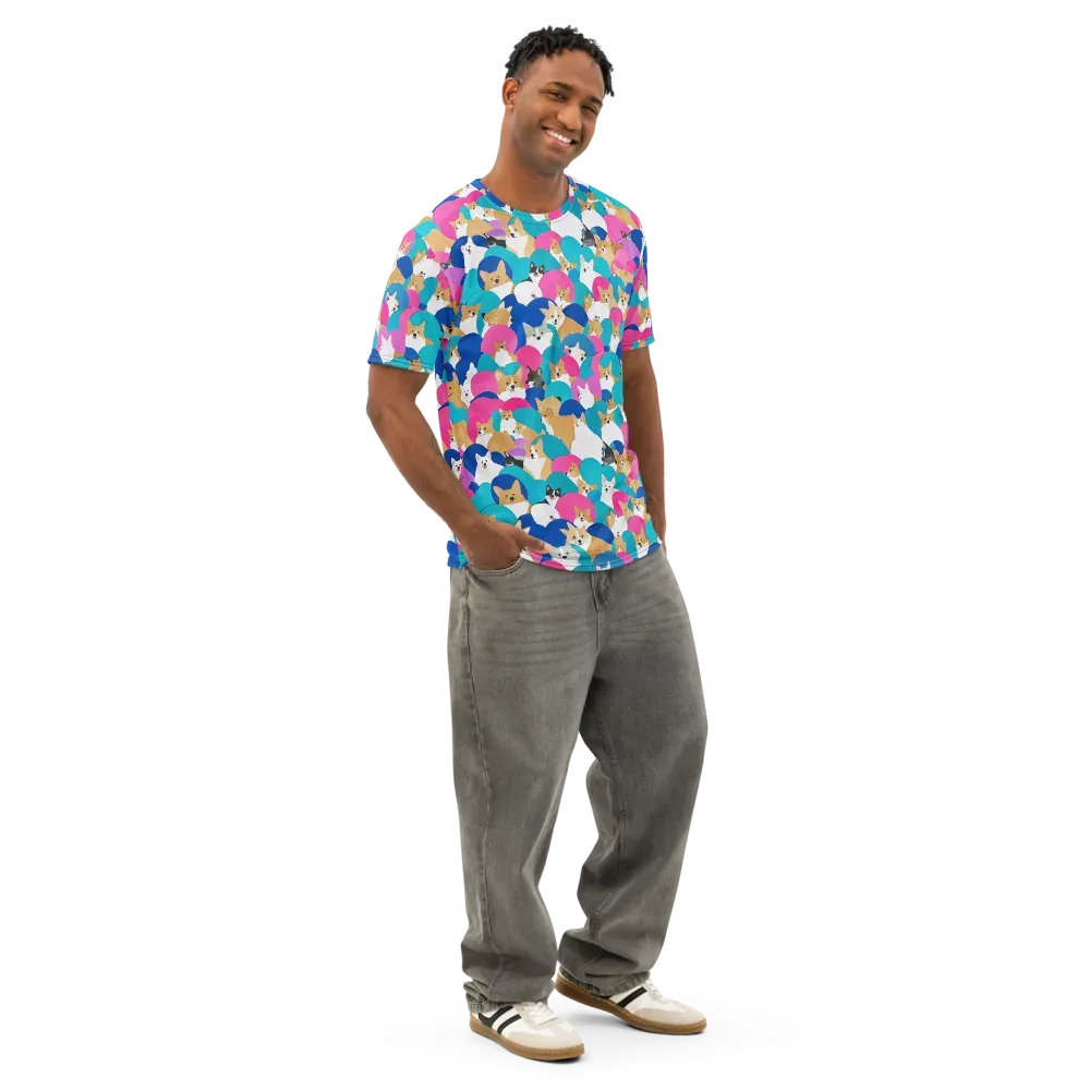 Cobalt Corgi Club on Men's Cotton Crew Neck T-Shirt — Right Front