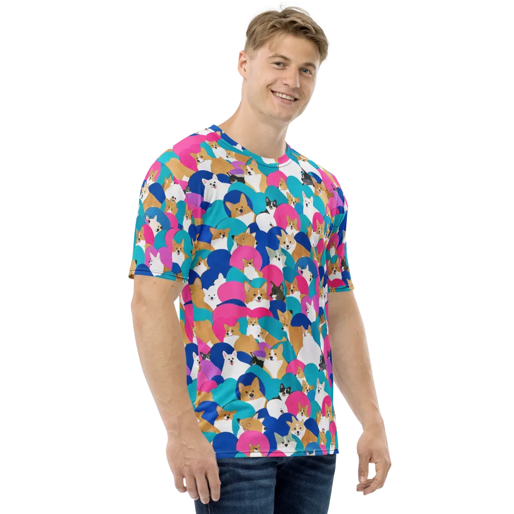 Cobalt Corgi Club on Men's Crew Neck T-Shirt — Right