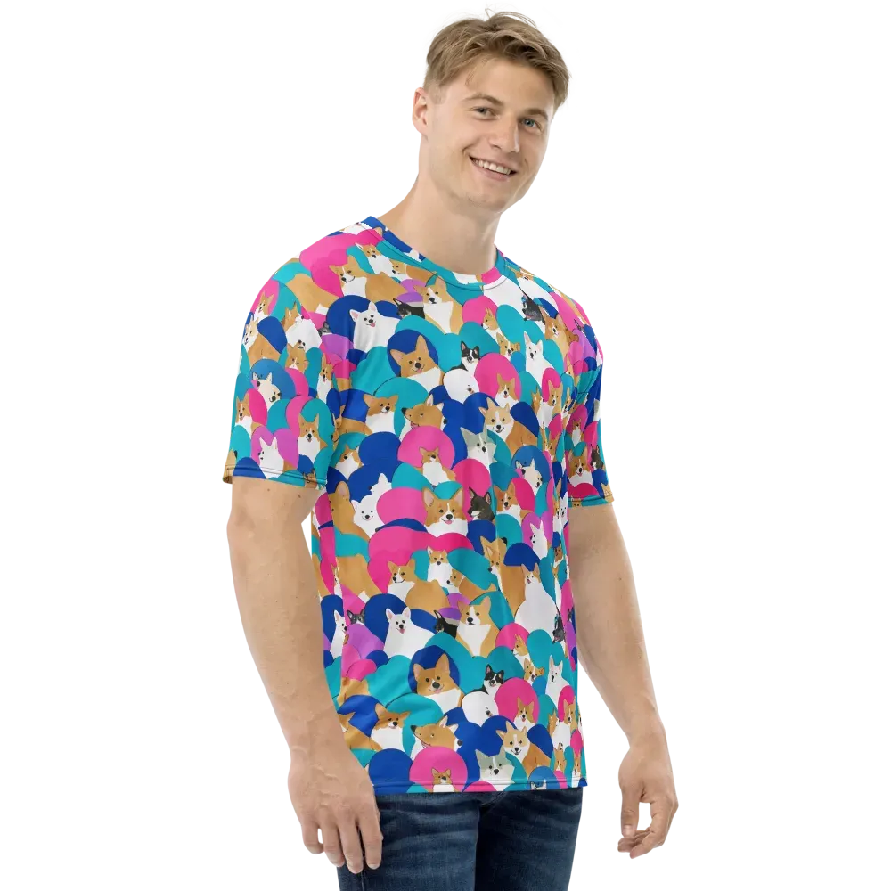 Cobalt Corgi Club on Men's Crew Neck T-Shirt — Right