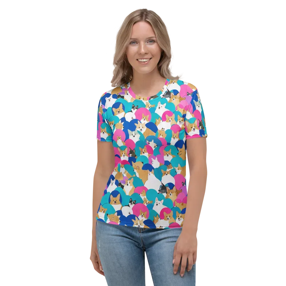 Cobalt Corgi Club on Women's Crew Neck T-Shirt — Front