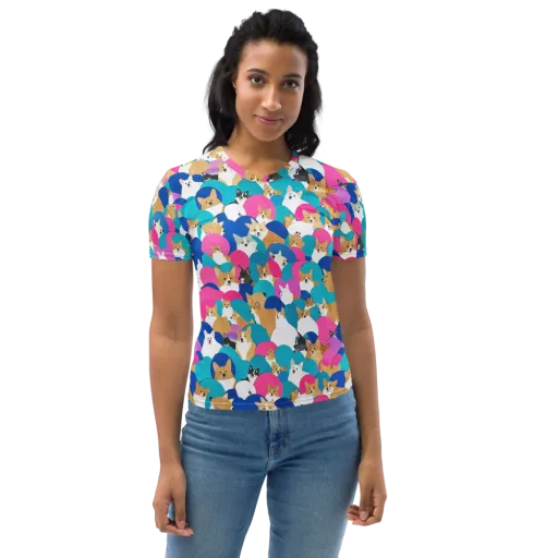 Cobalt Corgi Club on a Women's Crew Neck T-Shirt
