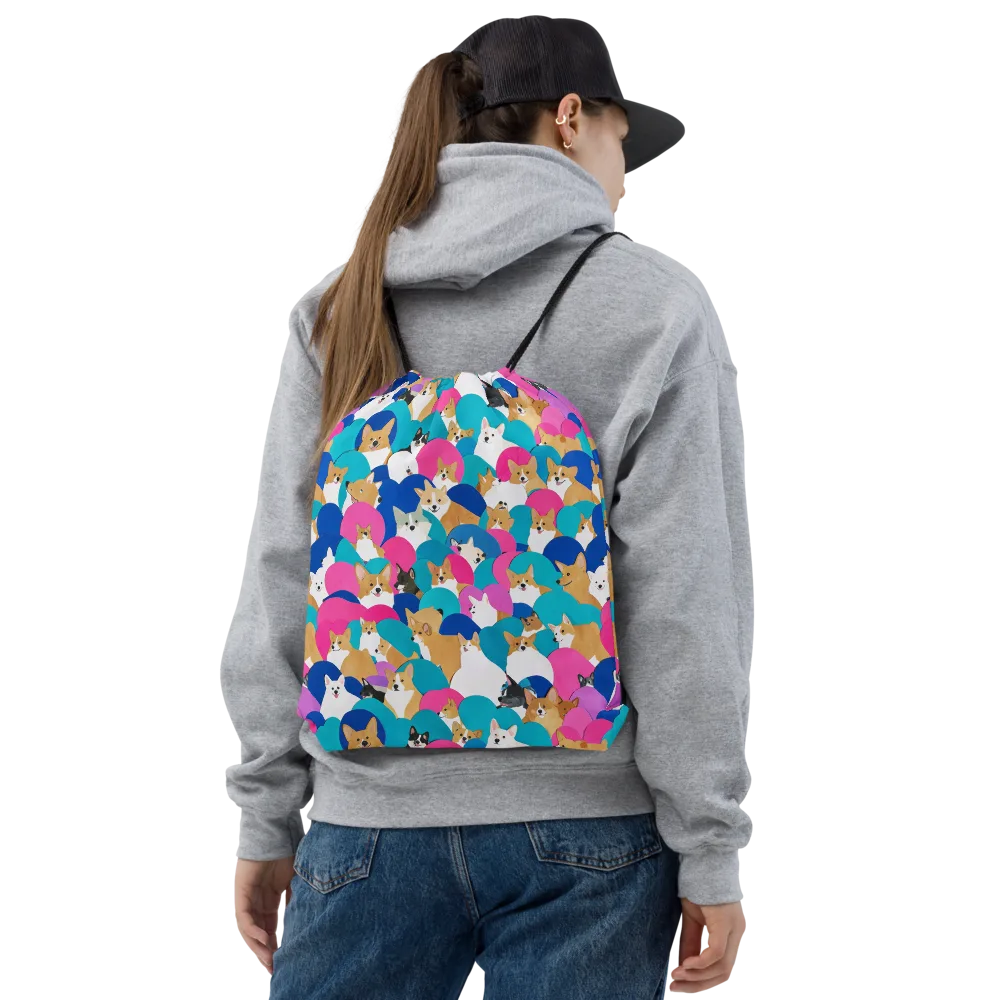 Cobalt Corgi Club on Drawstring Bag — Front