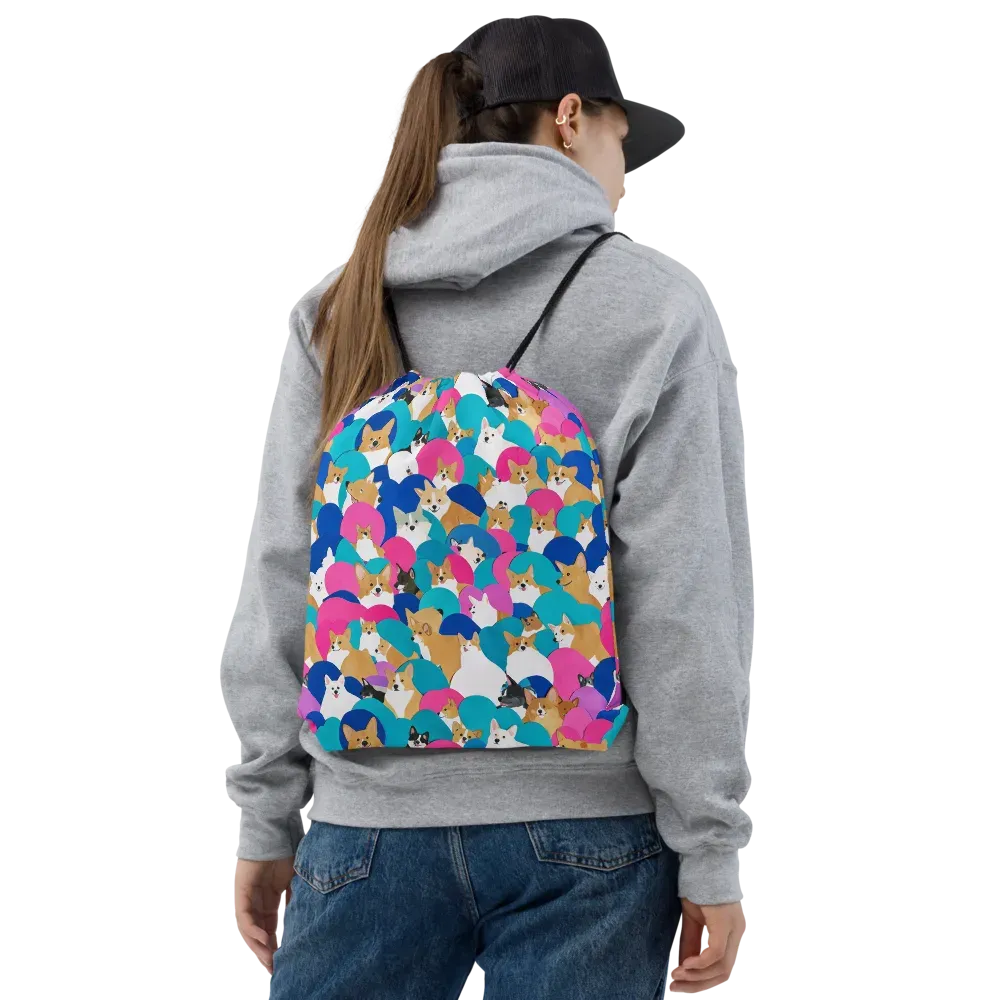 Cobalt Corgi Club on Drawstring Bag — Front