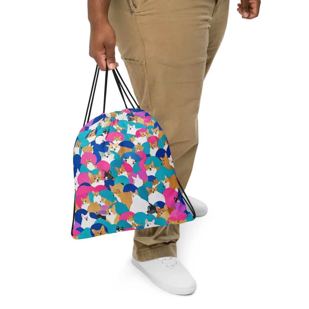 Cobalt Corgi Club on Drawstring Bag — Front