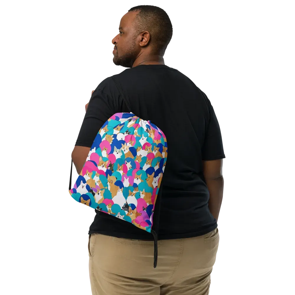 Cobalt Corgi Club on Drawstring Bag — Front