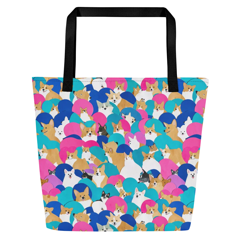 Cobalt Corgi Club on Large Tote Bag W/ Pocket — Front