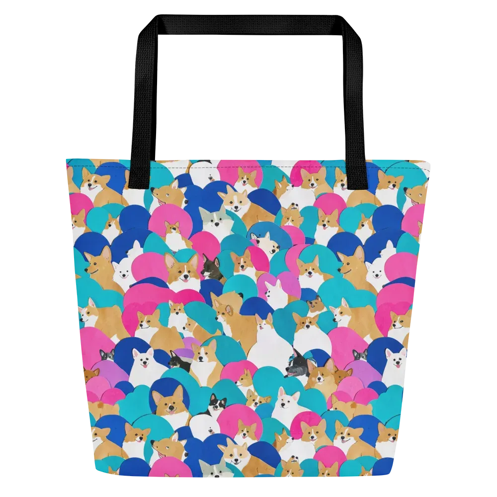 Cobalt Corgi Club on Large Tote Bag W/ Pocket — Front