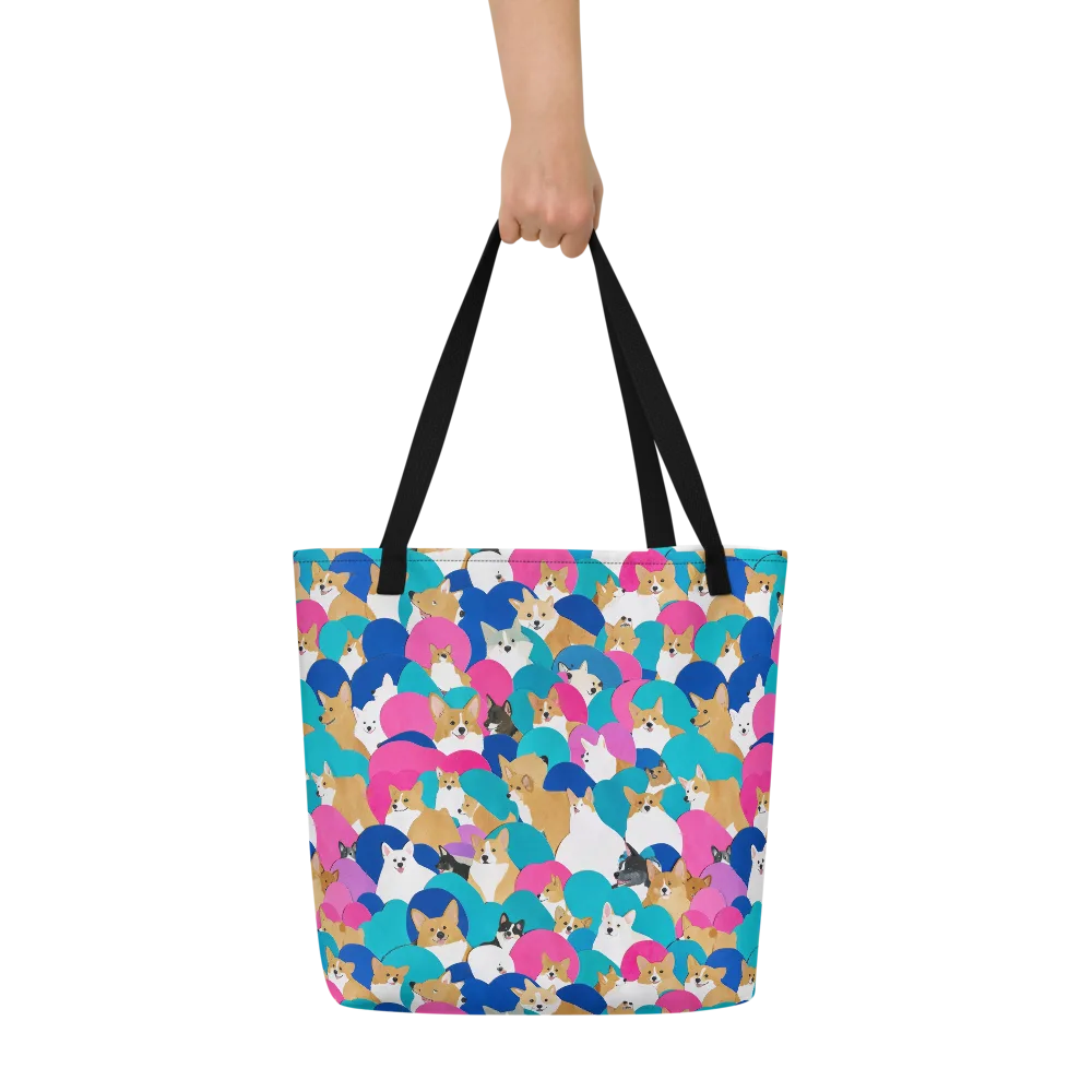 Cobalt Corgi Club on Large Tote Bag W/ Pocket — Front