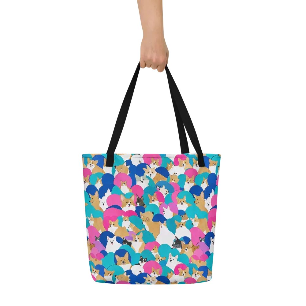 Cobalt Corgi Club on Large Tote Bag W/ Pocket — Front