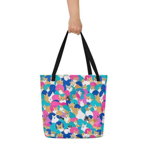 Cobalt Corgi Club on a Large Tote Bag W/ Pocket