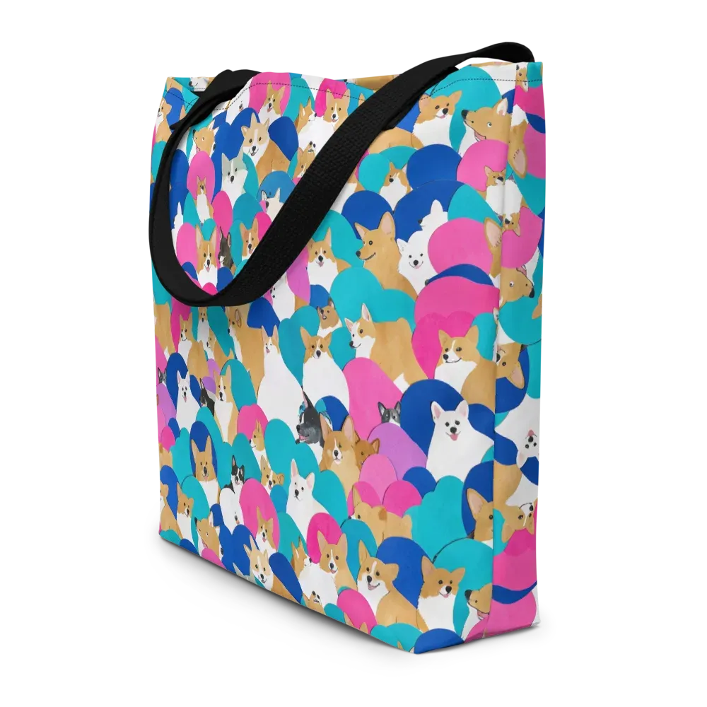 Cobalt Corgi Club on Large Tote Bag W/ Pocket — Front