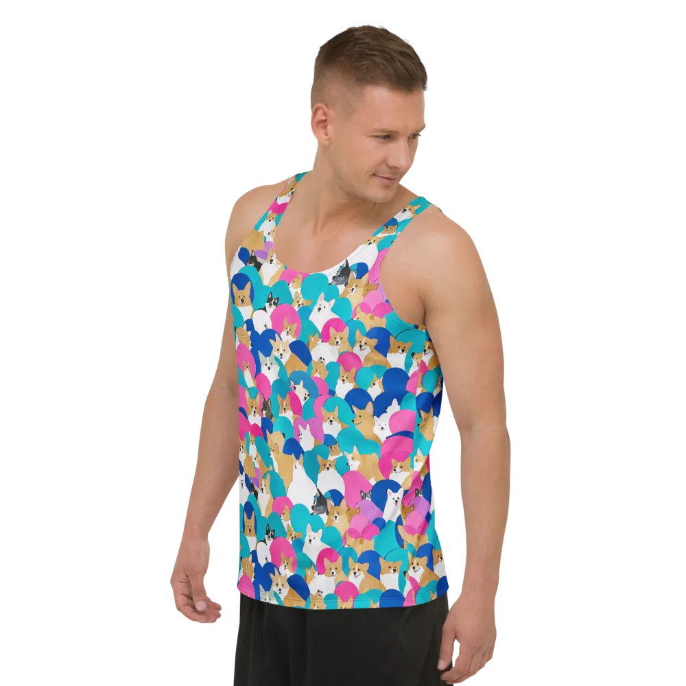 Cobalt Corgi Club on Men's Tank Top — Left Front