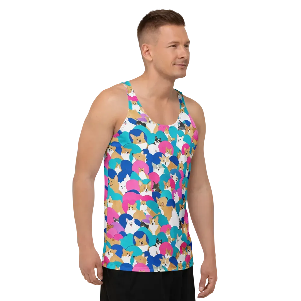 Cobalt Corgi Club on Men's Tank Top — Right Front