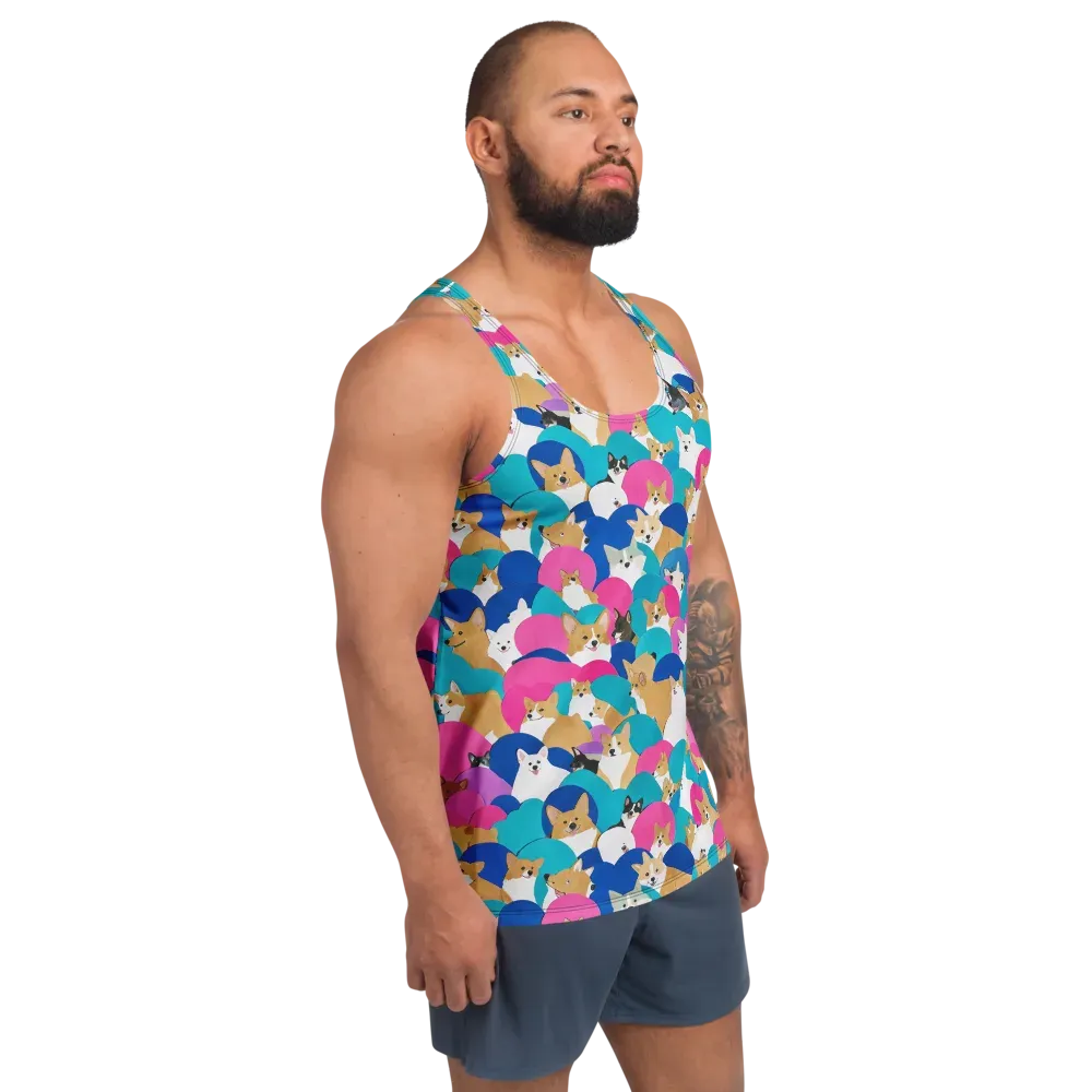 Cobalt Corgi Club on Men's Tank Top — Right Front