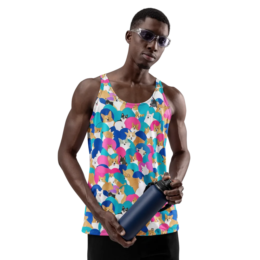 Cobalt Corgi Club on Men's Tank Top — Front