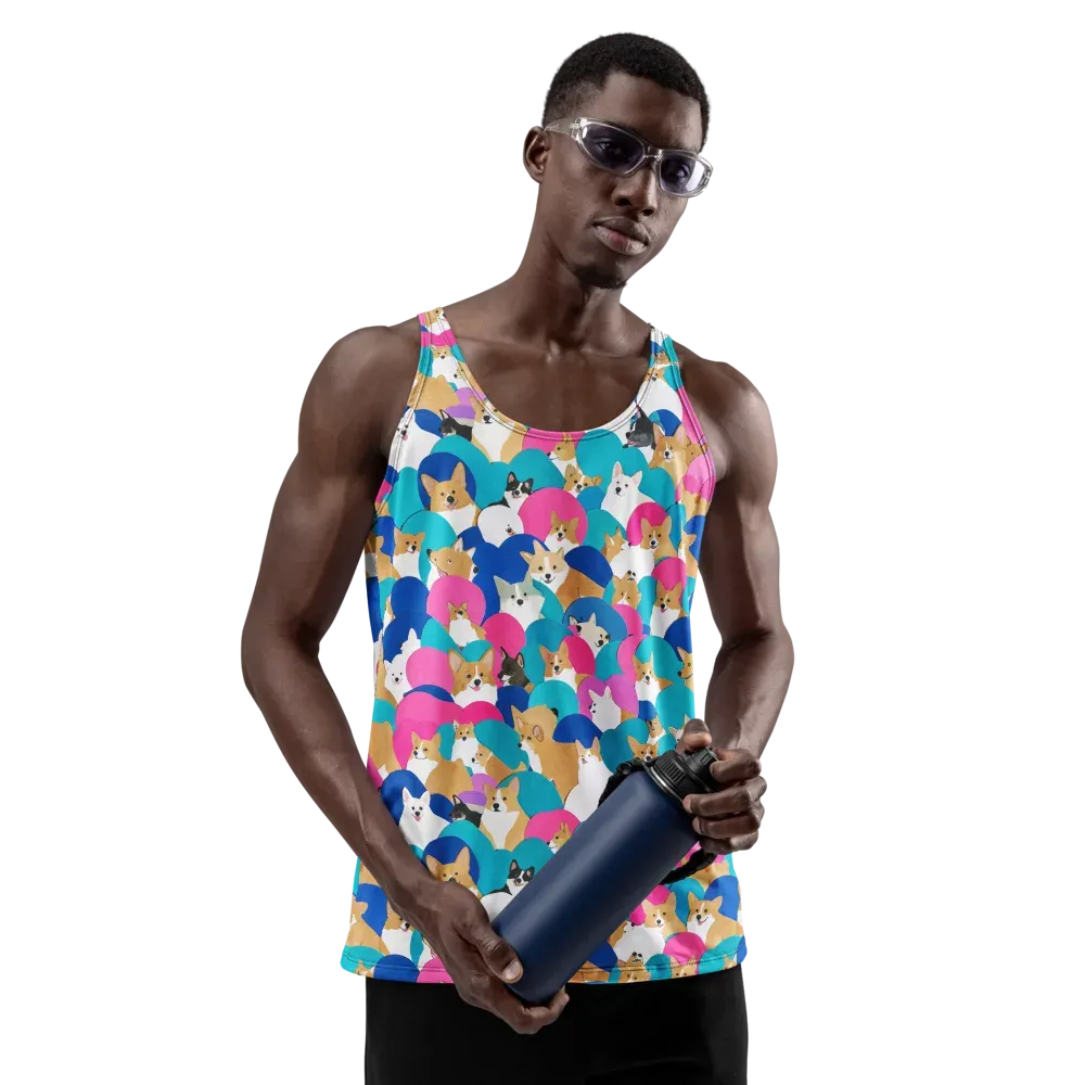 Cobalt Corgi Club on Men's Tank Top — Front
