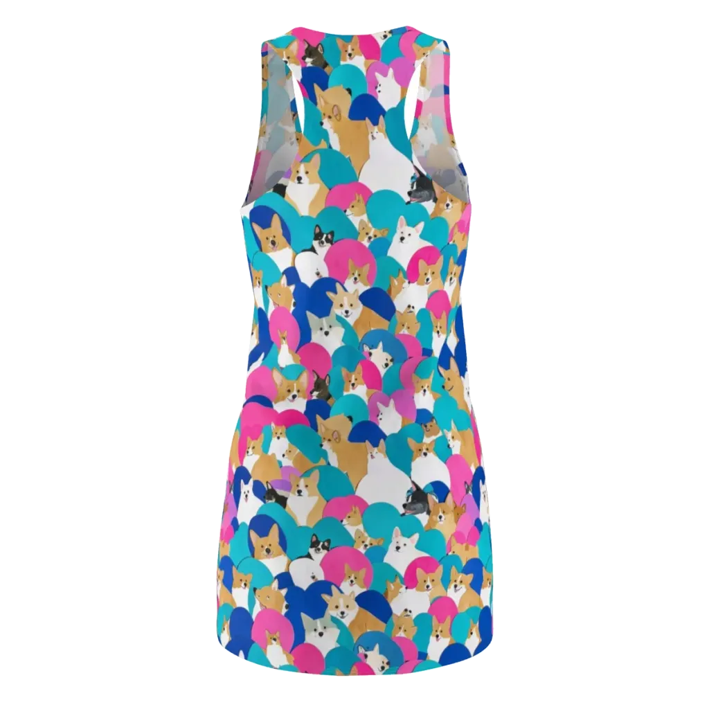 Cobalt Corgi Club on Racerback Dress — Back