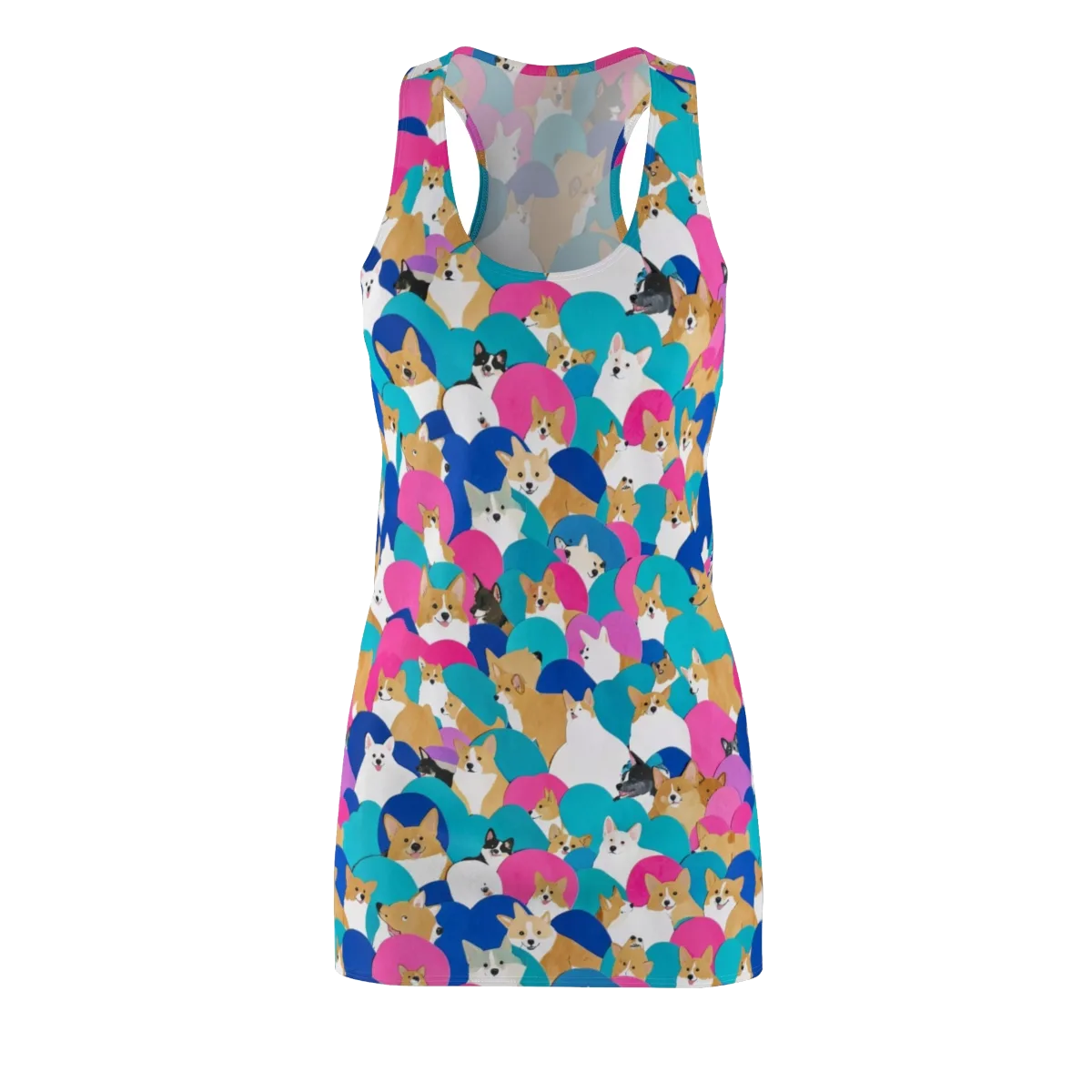 Cobalt Corgi Club on Racerback Dress — Front