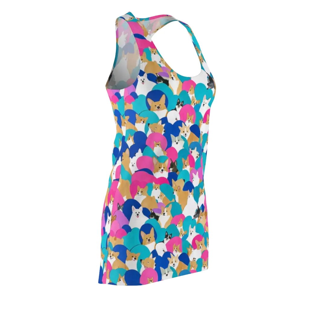 Cobalt Corgi Club on Racerback Dress — Front Side