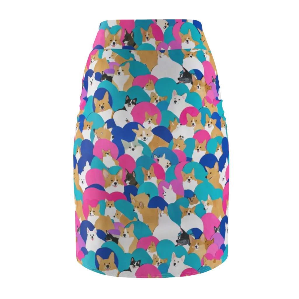 Cobalt Corgi Club on Pencil Skirt — Back